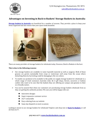 Advantages on Investing in Back to Baskets’ Storage Baskets in Australia