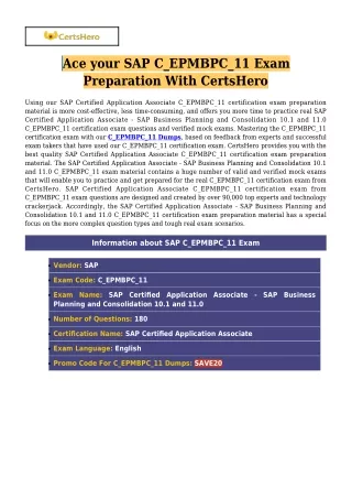 CertsHero SAP C_EPMBPC_11 Dumps PDF - Guarantee Success (2021) 
