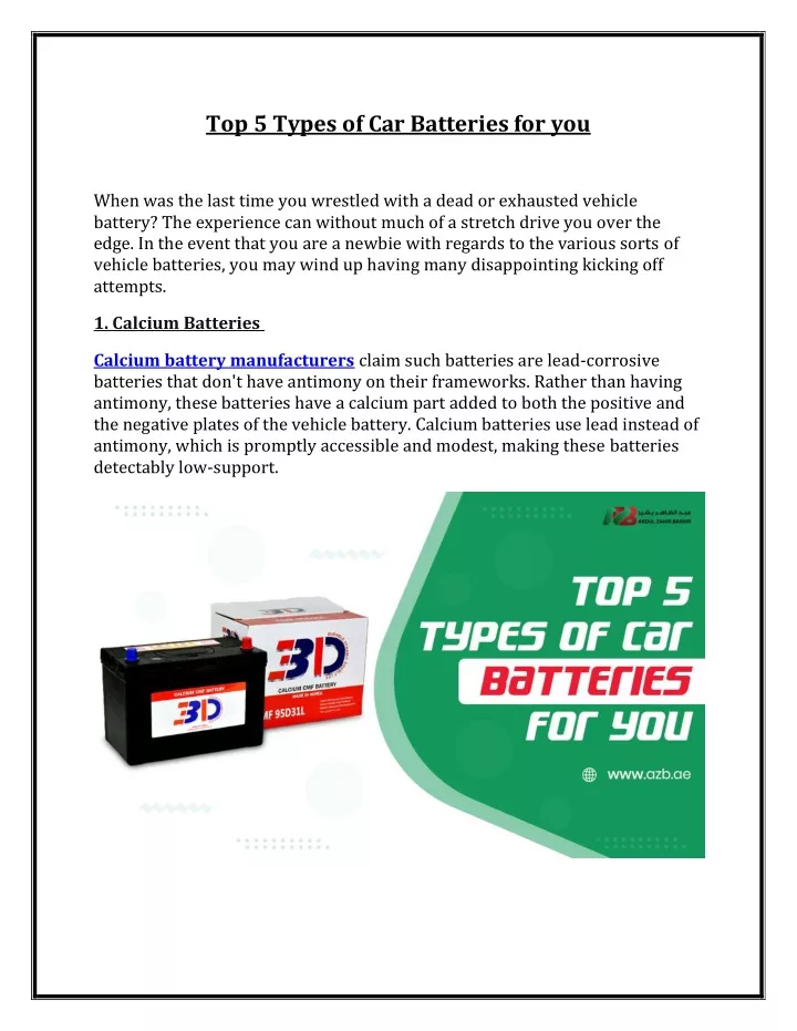 top 5 types of car batteries for you