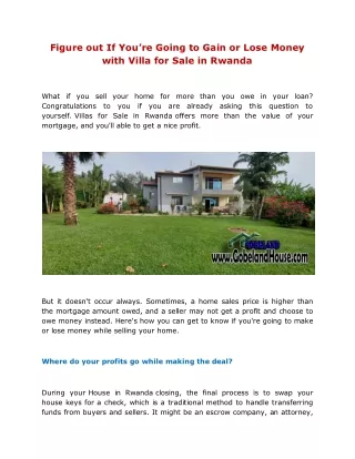 Figure out If You’re Going to Gain or Lose Money with Villa for Sale in Rwanda