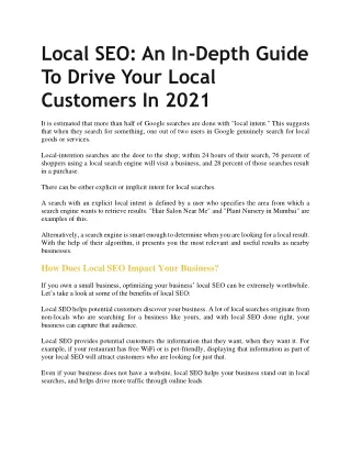 Local SEO - An In-Depth Guide To Drive Your Local Customers In 2021