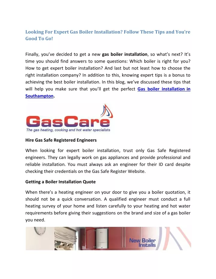 looking f or expert gas boiler installation