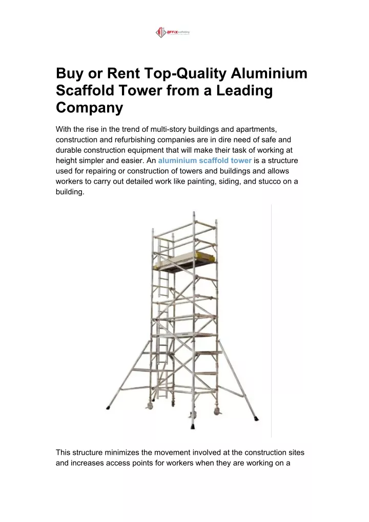 buy or rent top quality aluminium scaffold tower
