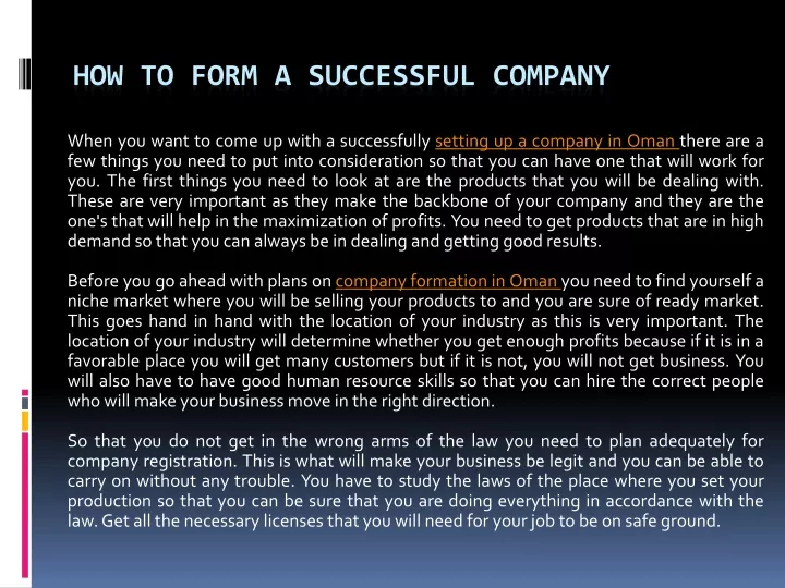 how to form a successful company