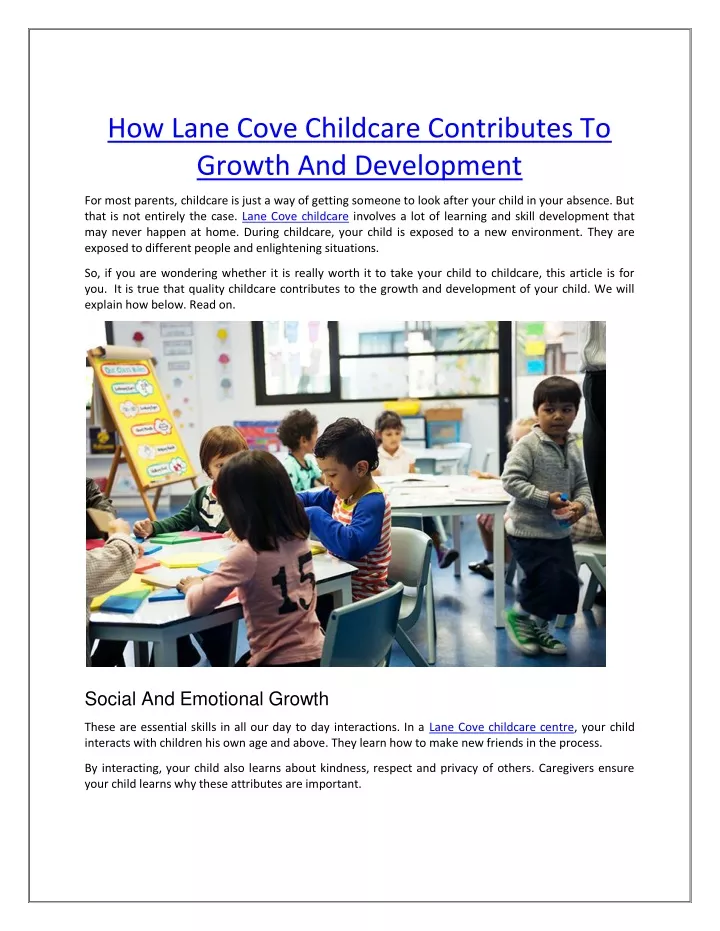 how lane cove childcare contributes to growth