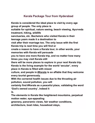 Kerala Package Tour from Hyderabad