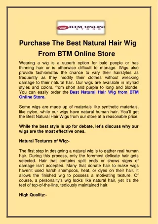 Purchase The Best Natural Hair Wig From BTM Online Store