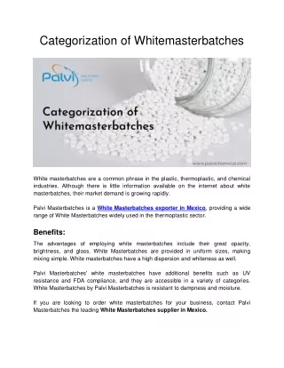 categorization of whitemasterbatches
