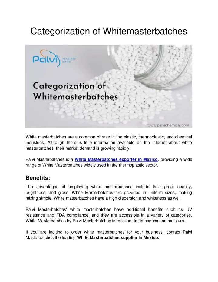 categorization of whitemasterbatches