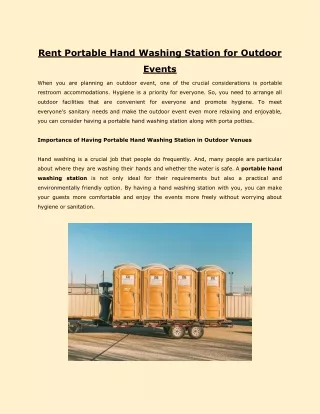 Rent Portable Hand Washing Station for Outdoor Events