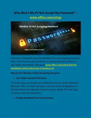 why won t my pc not accept my password www office