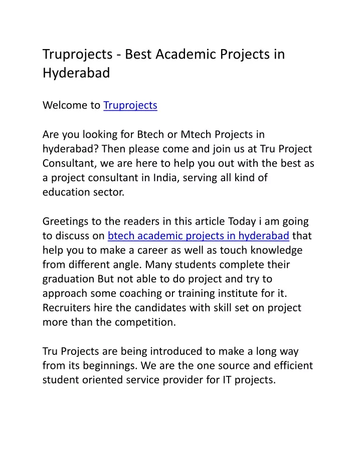 truprojects best academic projects in hyderabad