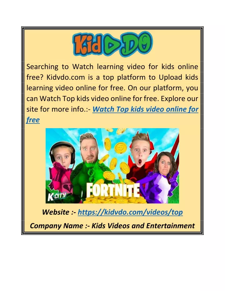 searching to watch learning video for kids online