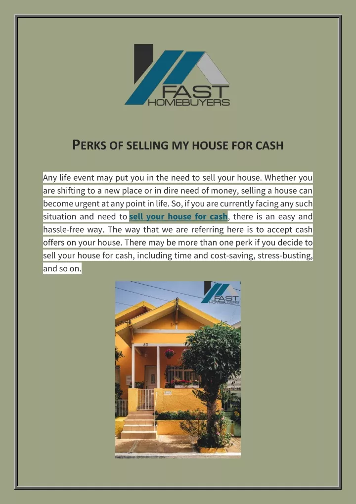 p erks of selling my house for cash