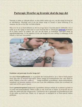 Parterapi Hvorfor og hvornår skal du tage det