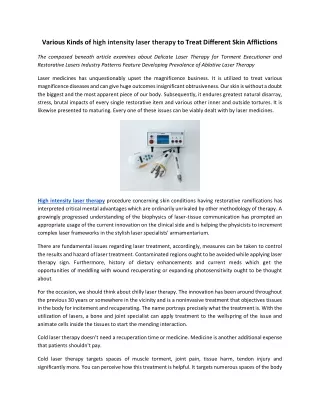 Various Kinds of high intensity laser therapy to Treat Different Skin Afflictions