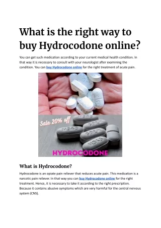 What is the right way to buy Hydrocodone online?