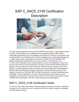 sap c s4cs 2105 certification description