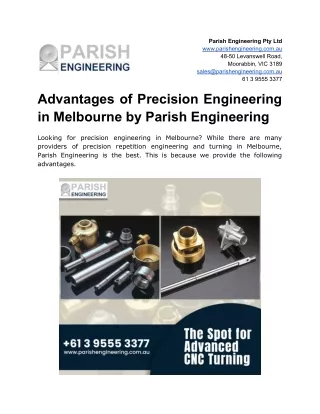 Advantages of Precision Engineering in Melbourne by Parish Engineering