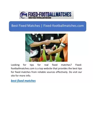 best fixed matches fixed footballmatches com