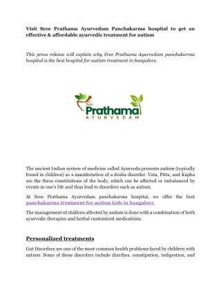 Visit Sree Prathama Ayurvedam Panchakarma hospital to get an effective & affordable ayurvedic treatment for autism