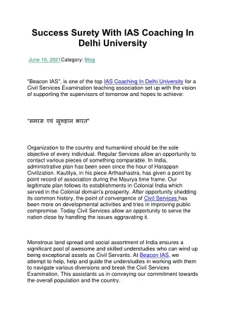 Success Surety With IAS Coaching In Delhi University