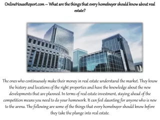 OnlineHouseReport.com – What are the things that every homebuyer should know about real estate