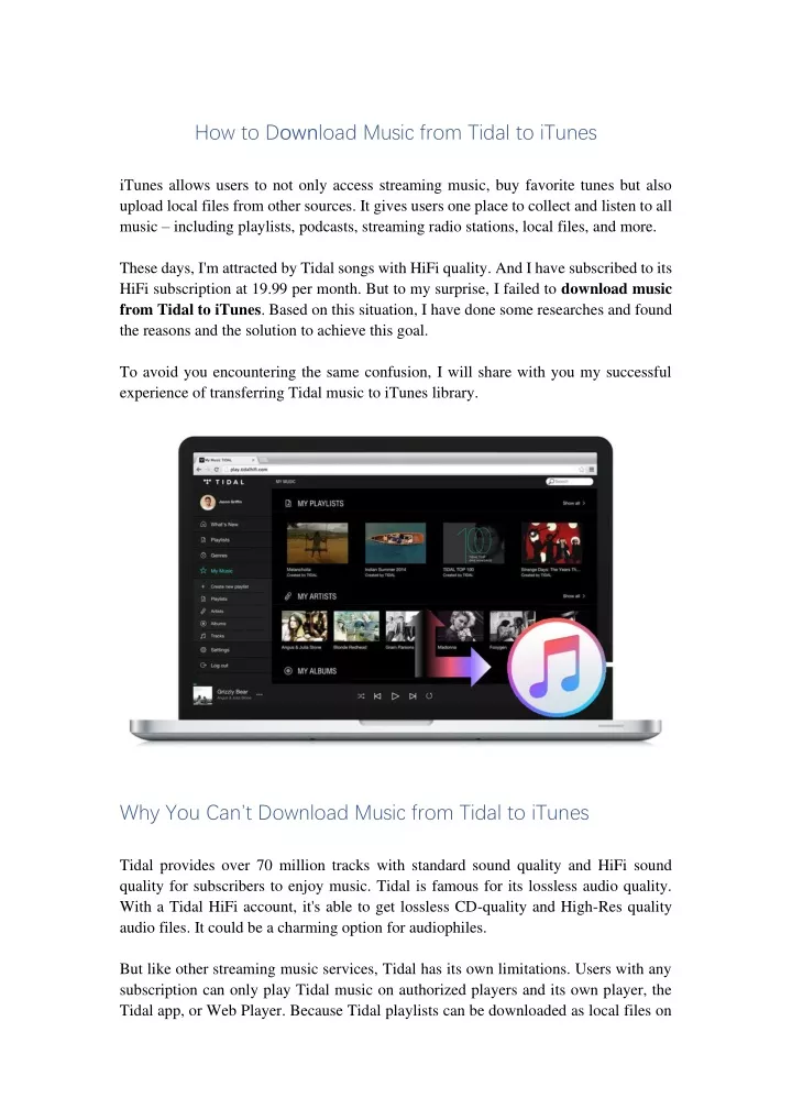 how to d own load music from tidal to itunes