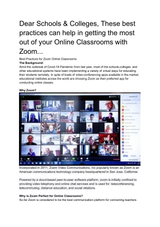 Best Practices for Online Classrooms with Zoom