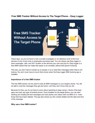 Free SMS Tracker Without Access to The Target Phone – Easy Logger