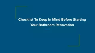 Checklist To Keep In Mind Before Starting Your Bathroom Renovation