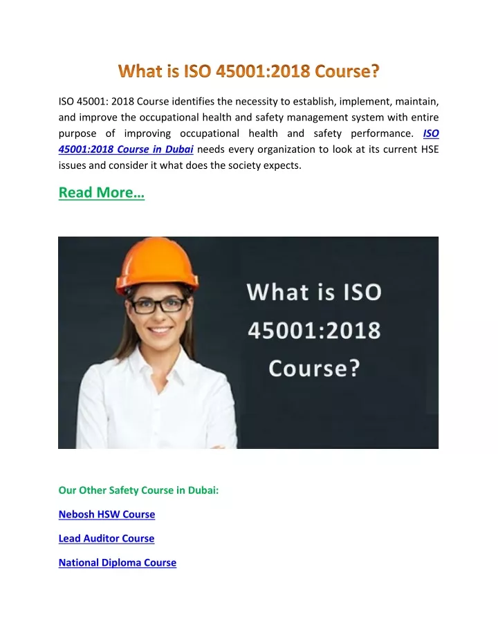 iso 45001 2018 course identifies the necessity