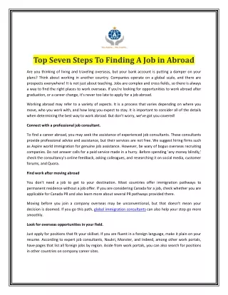 Top Seven Steps To Finding A Job in Abroad