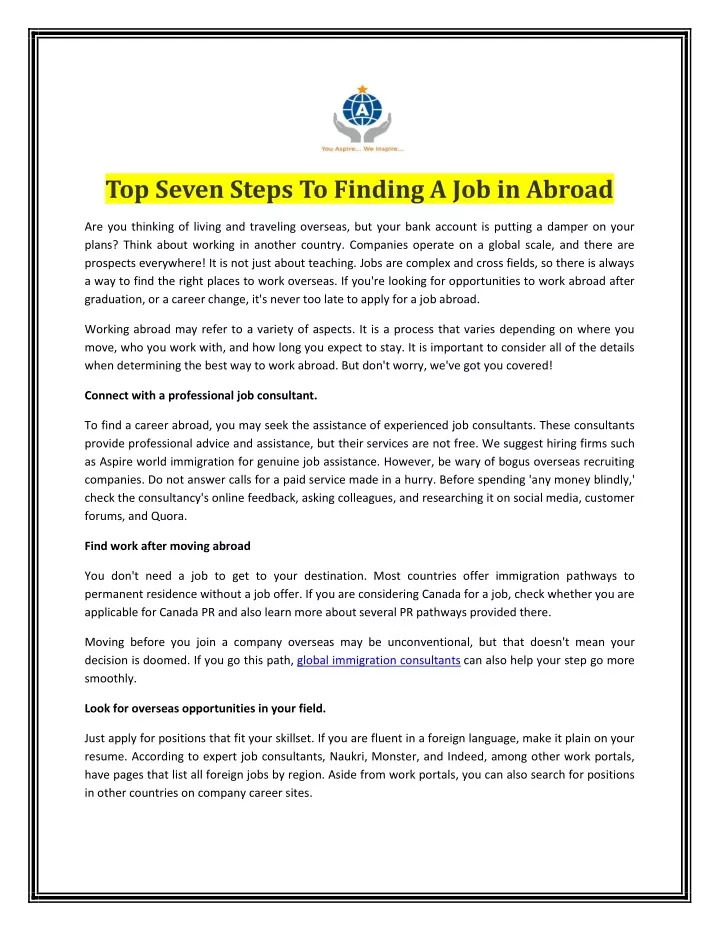 top seven steps to finding a job in abroad