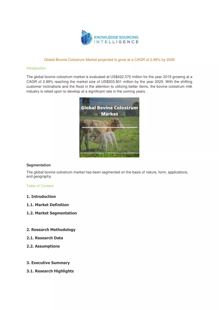 global bovine colostrum market projected to grow