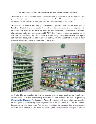 Get Effective Pharmacy Services from the Best Firm at Affordable Prices