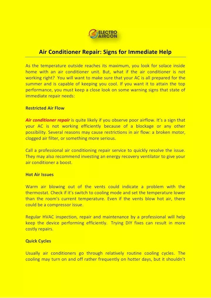 air conditioner repair signs for immediate help