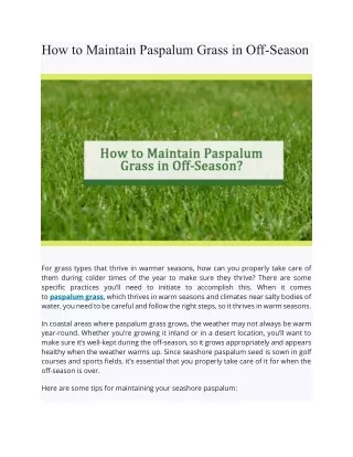 how to maintain paspalum grass in off season