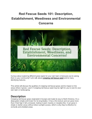 red fescue seeds 101 description establishment