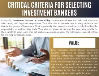 critical criteria for selecting investment bankers