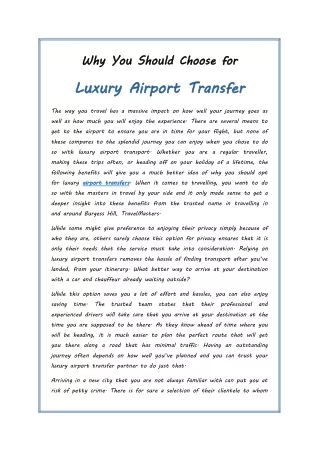 Why You Should Choose for Luxury Airport Transfer