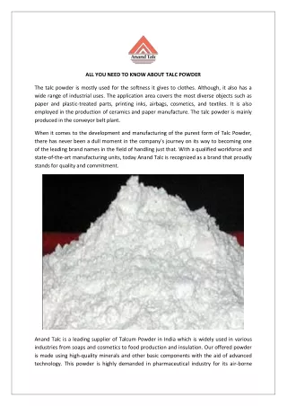 ALL YOU NEED TO KNOW ABOUT TALC POWDER