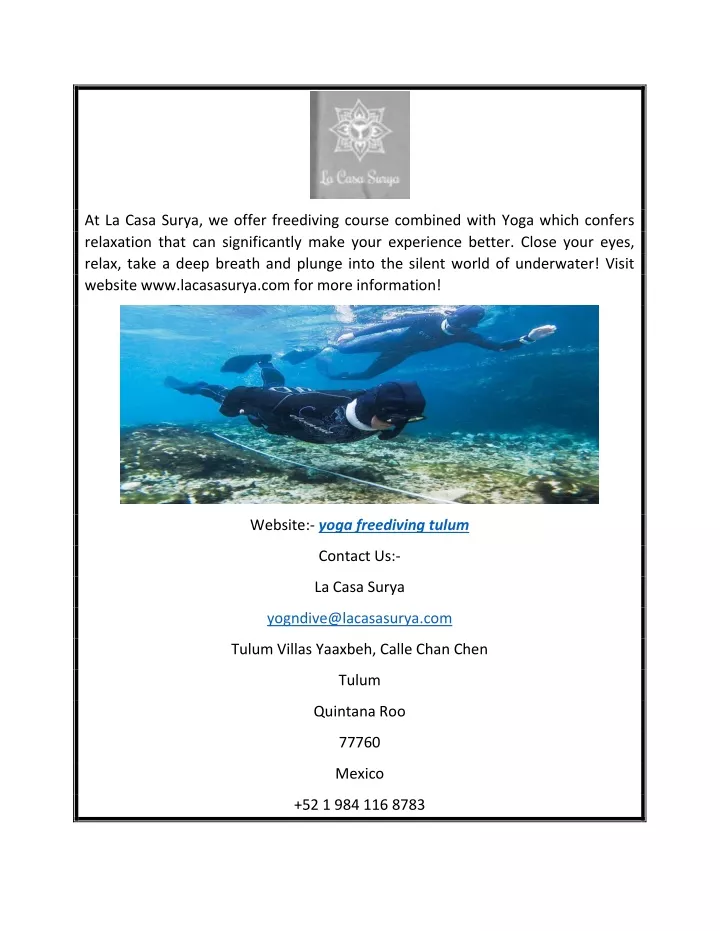 at la casa surya we offer freediving course