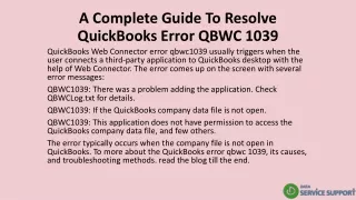 A Complete Guide To Resolve QuickBooks Error QBWC 1039