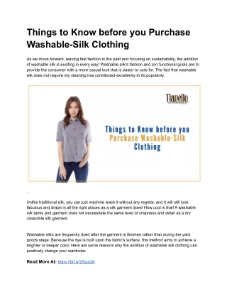 Things to Know before you Purchase Washable-Silk Clothing