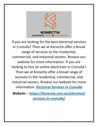 Best Electrical Services in Cronulla  Konectix.com.au