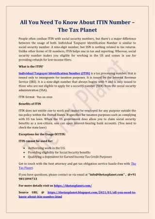 All You Need To Know About ITIN Number - The Tax Planet