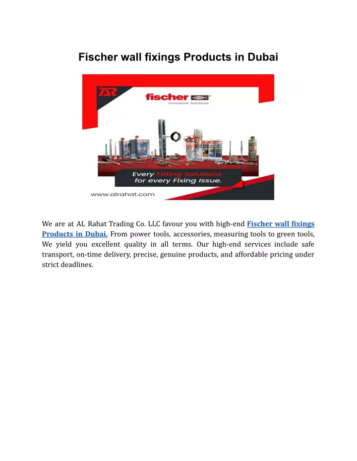 fischer wall fixings products in dubai