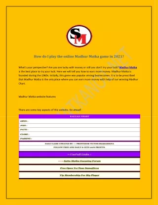 how do i play the online madhur matka game in 2021