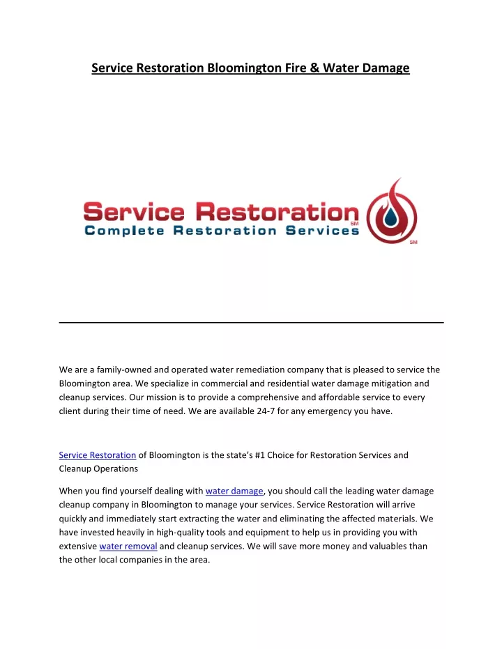 service restoration bloomington fire water damage